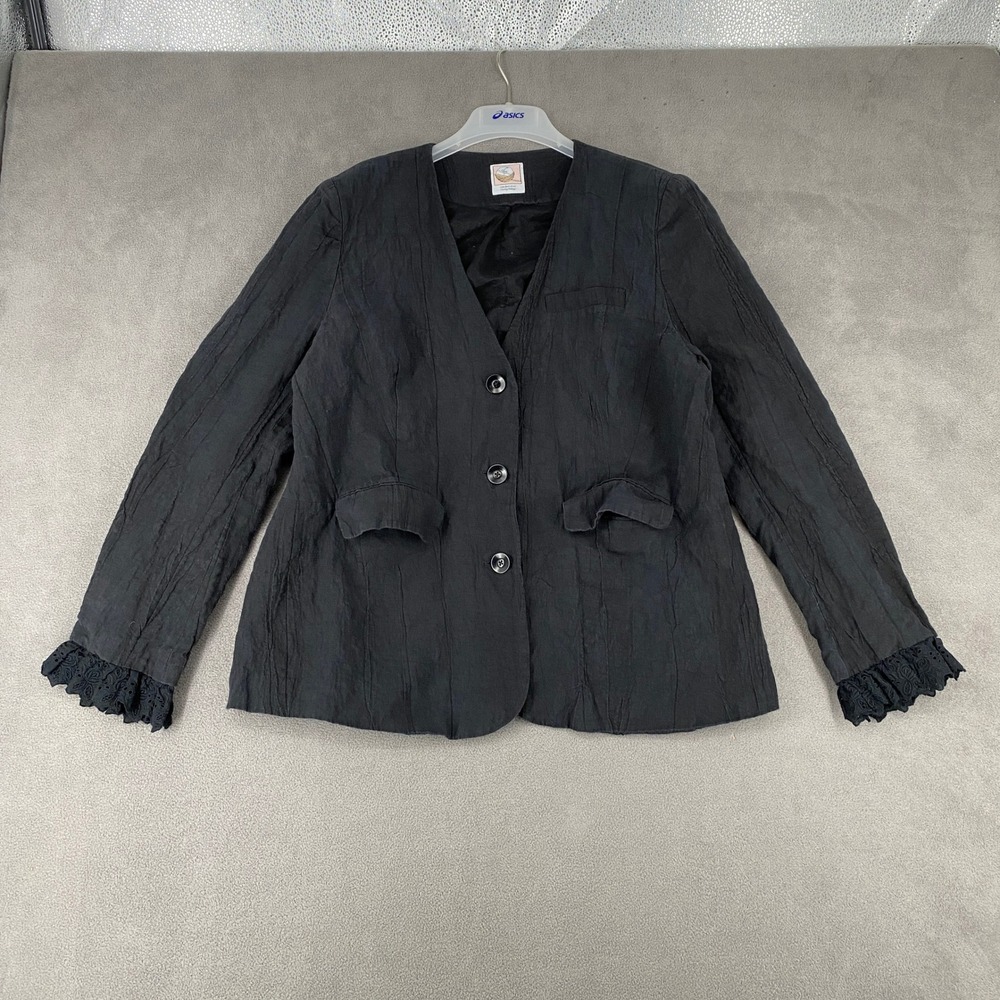Linennaive Comfort First Classy Always‎ Black Crinkle Linen Blazer Lace